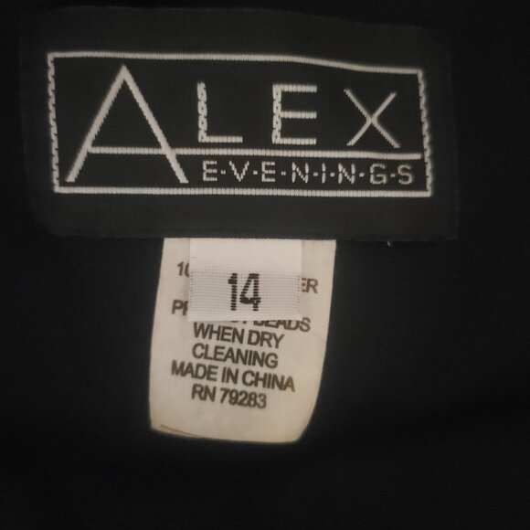 Alex Evenings Black Chiffon Drop Waist Bead Embellished Open Neck Gown - Sz 14 - Picture 9 of 16